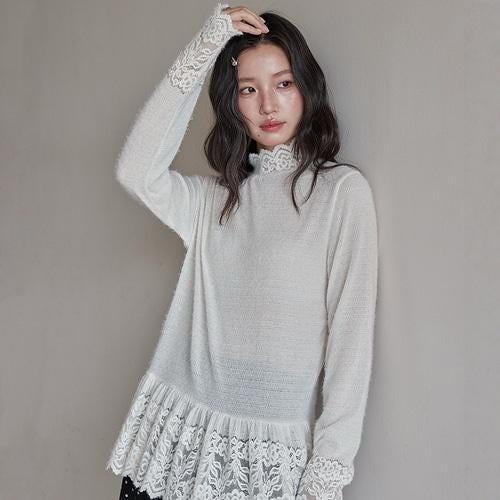Romance Lace High-Neck Knit Top | Elegant Layering | Winter Inner