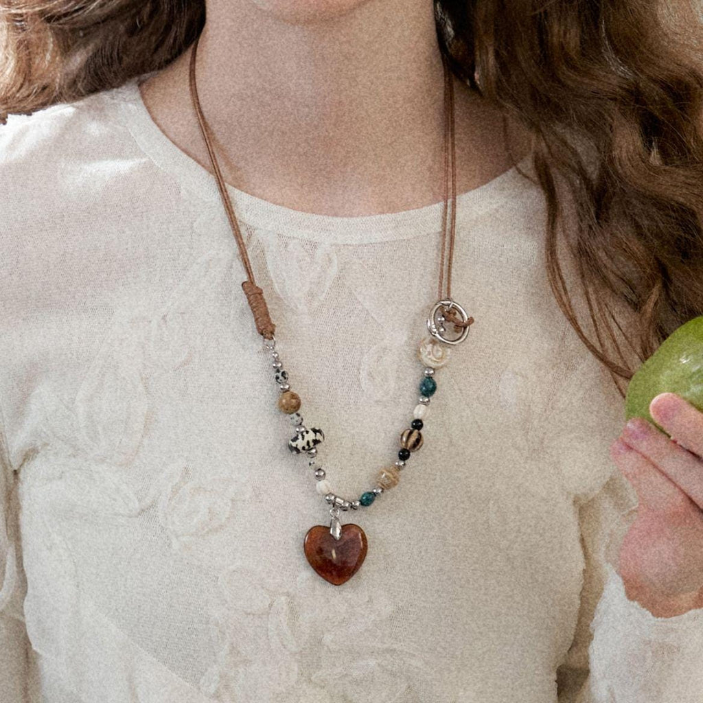Vintage Heart Beaded Long Pendant Necklace