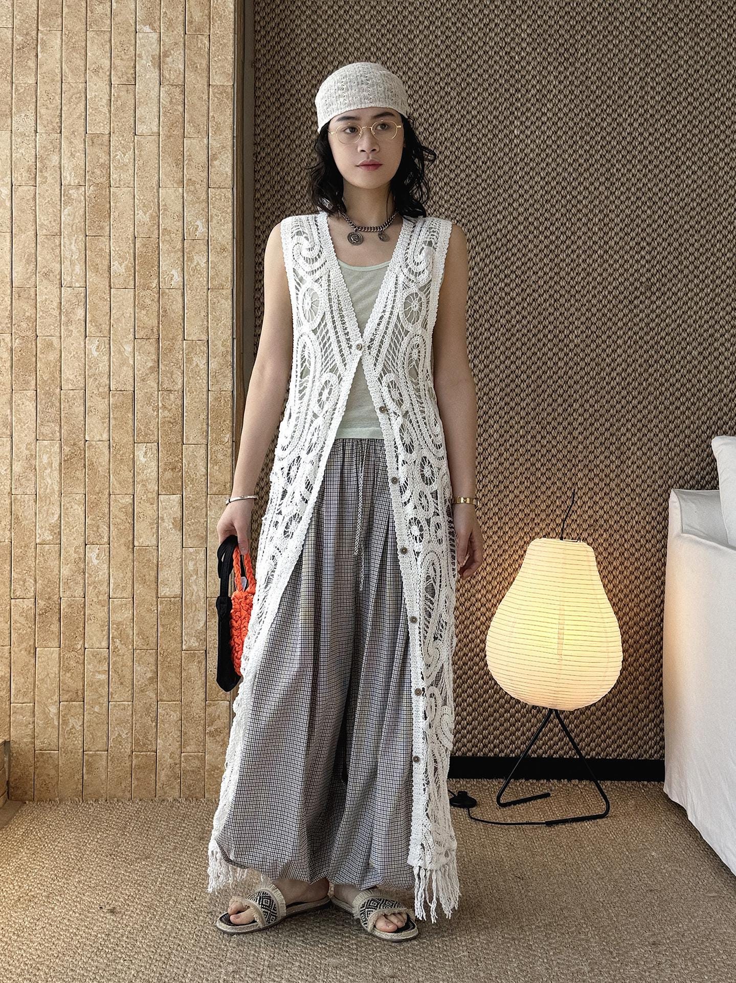 Boho Crochet Knit Cardigan Open Lace Cover Up Lightweight Vintage Style Bohemian Layering Top
