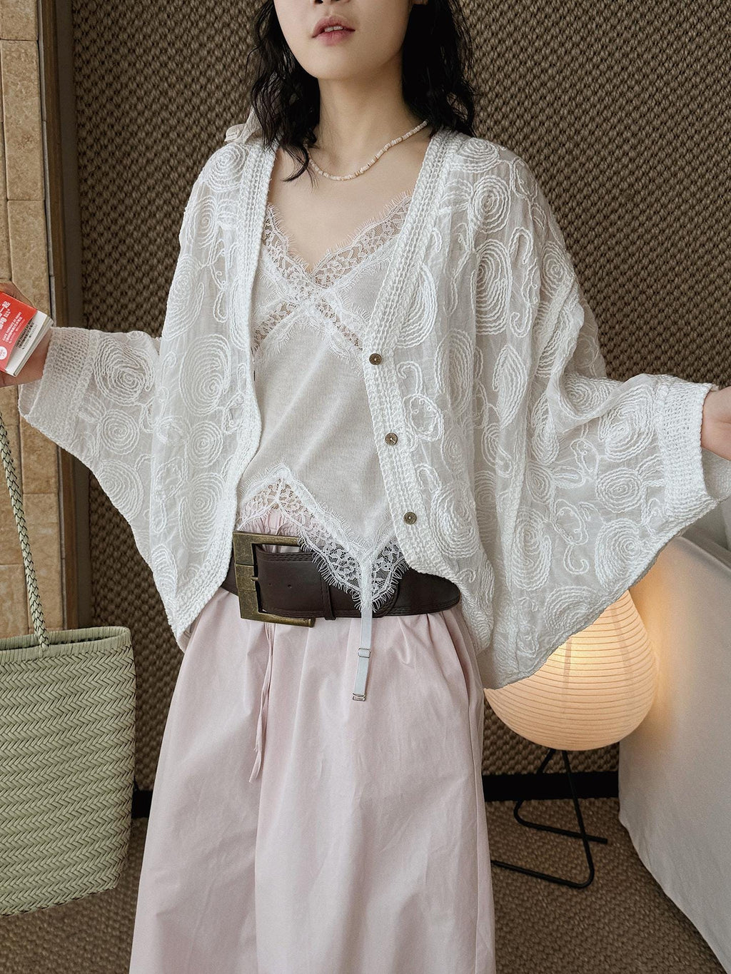 Paisley Embroidered Lace Lightweight Cotton Cover Up Sheer Button Shirt Vintage Style Layering Top