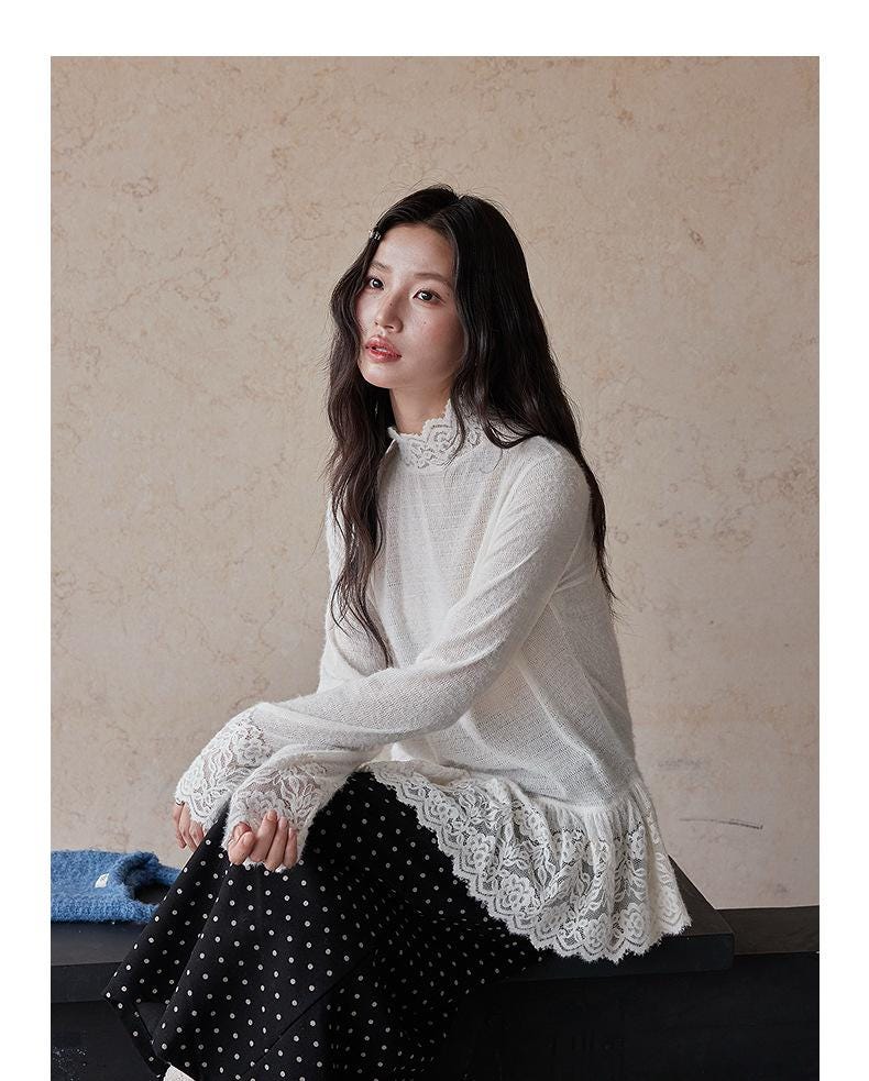 Romance Lace High-Neck Knit Top | Elegant Layering | Winter Inner