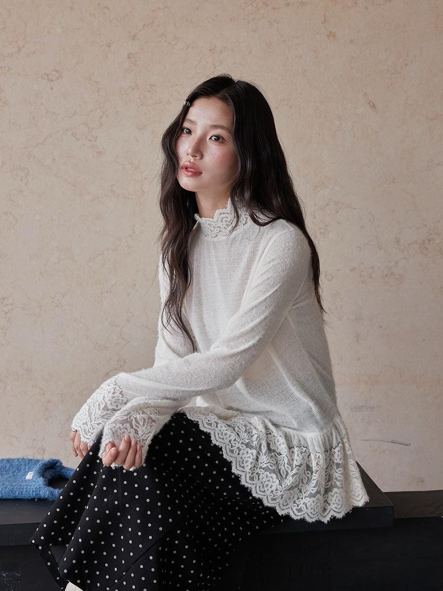 Romance Lace High-Neck Knit Top | Elegant Layering | Winter Inner