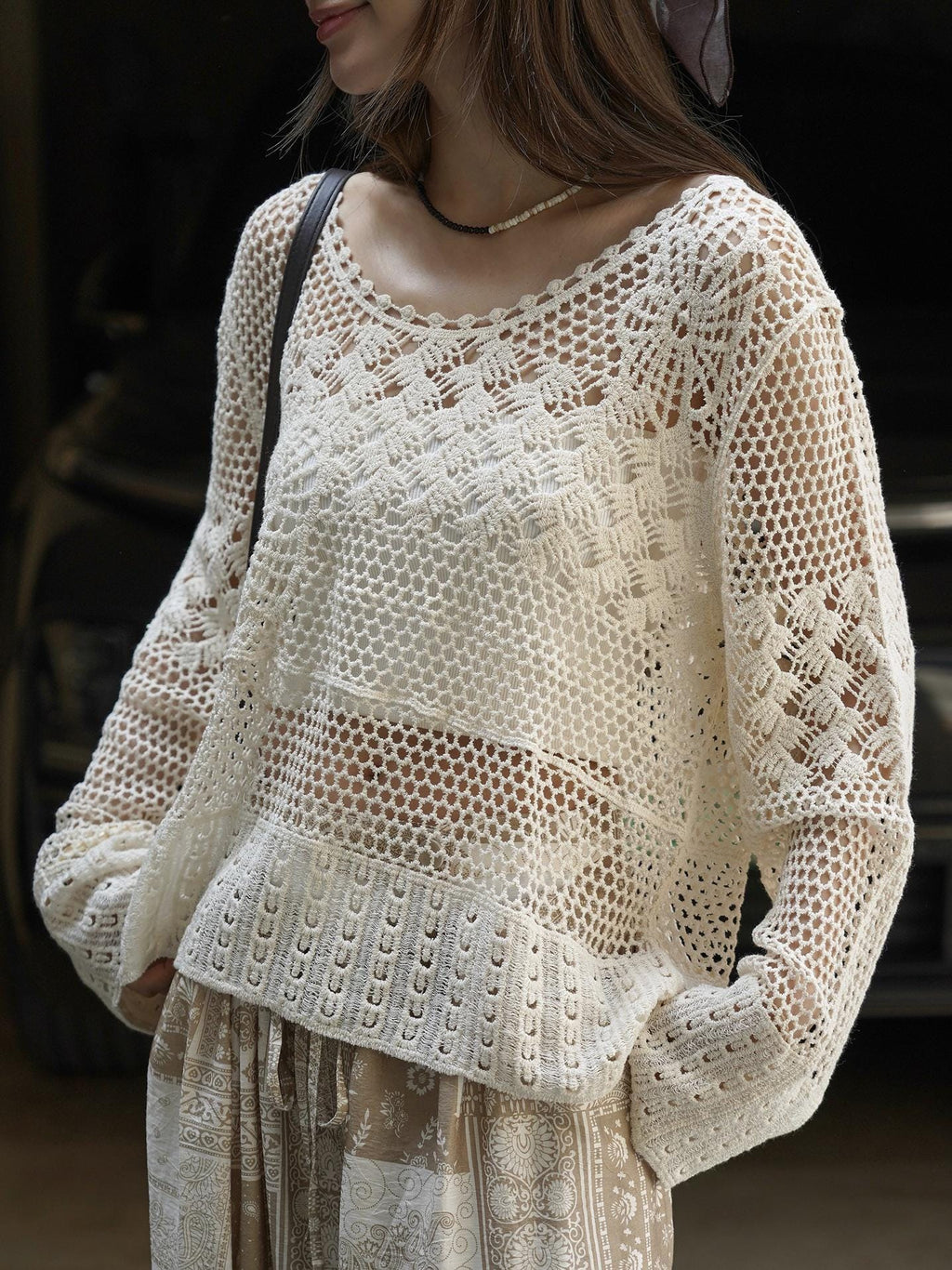 Bohemian See-Through Crochet Knit Top