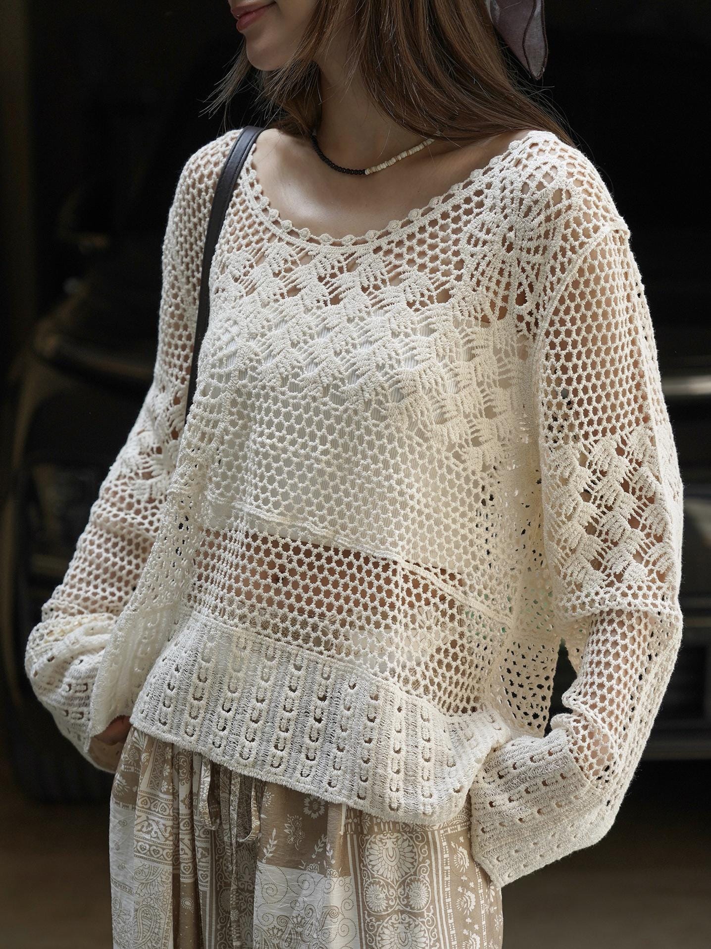 Bohemian See-Through Crochet Knit Top