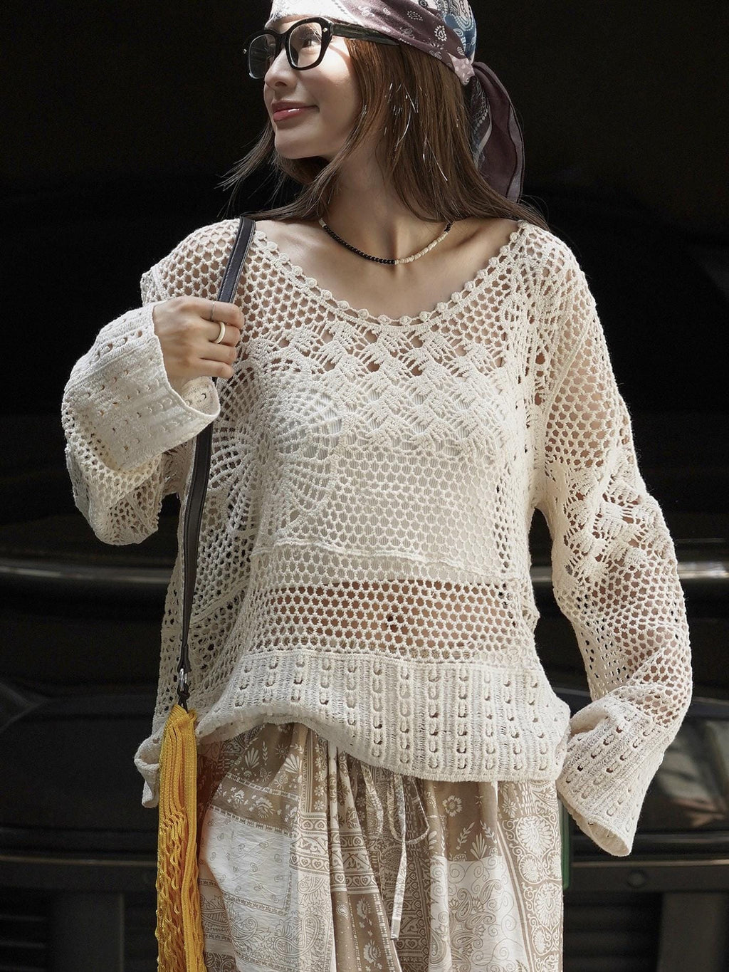 Bohemian See-Through Crochet Knit Top