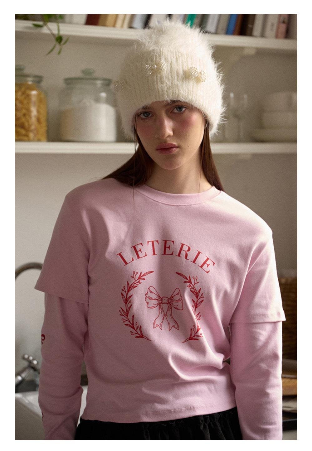 Pearl Ribbon Furry Knit Beanie