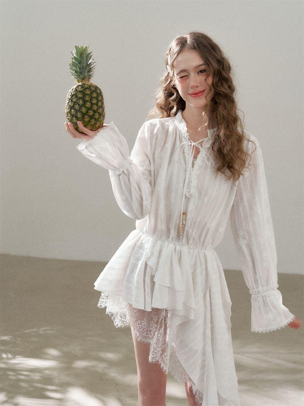 Romantic Cotton Lace Dress | Embroidered Ruffle White Cottagecore Style