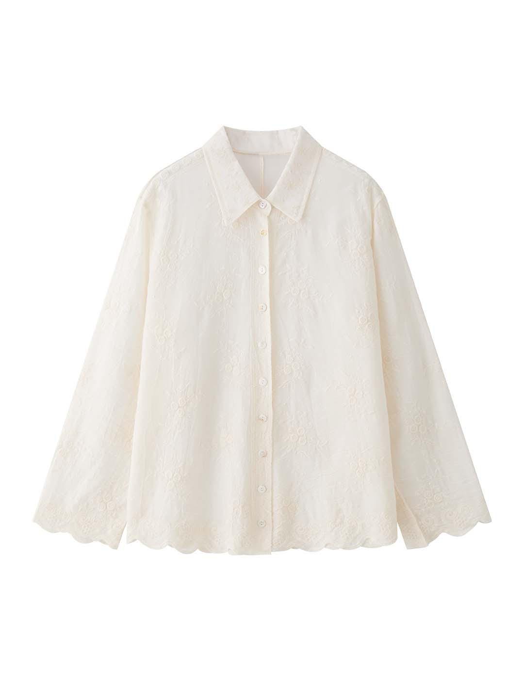 Elegant Vintage Embroidered Floral Texture Shirt Blouse