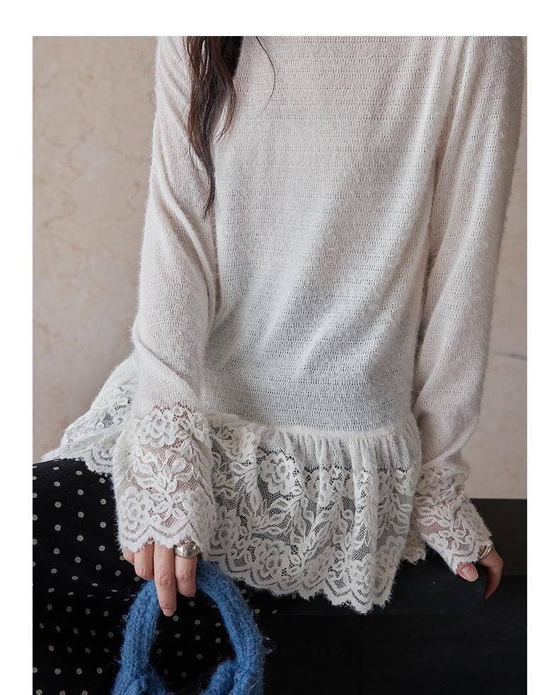 Romance Lace High-Neck Knit Top | Elegant Layering | Winter Inner