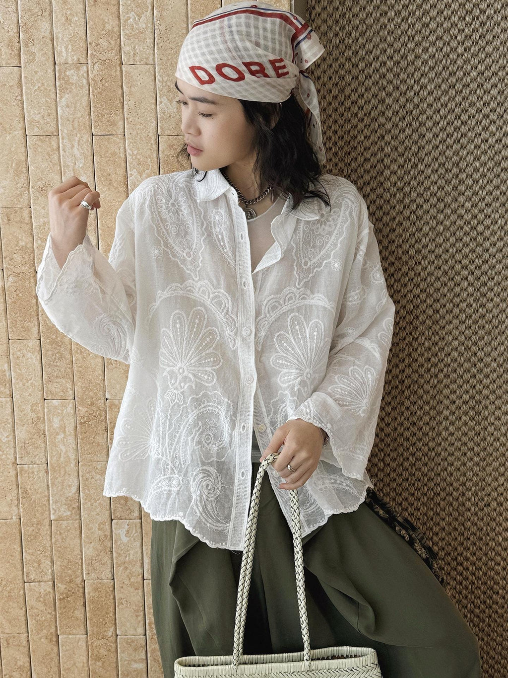 French Vintage Paisley Embroidered Sheer Lightweight Cardigan Blouse Boho Loose Fit Button Down Shirt