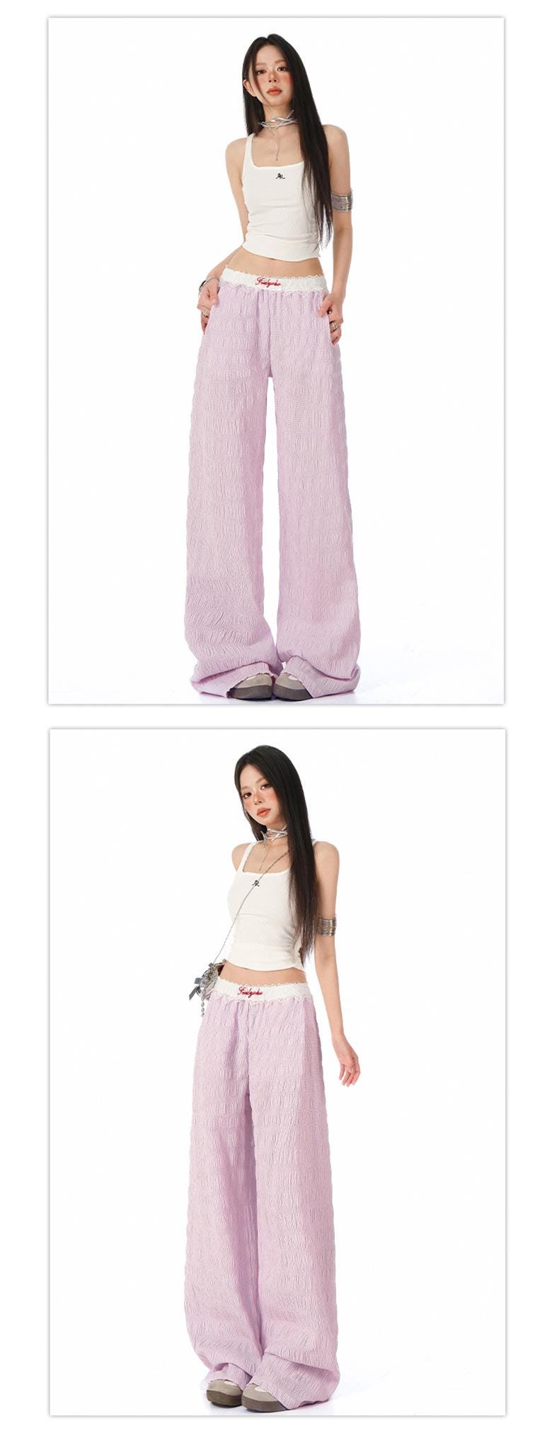 Dopamine Lace Point Fake Layered Wide Pants