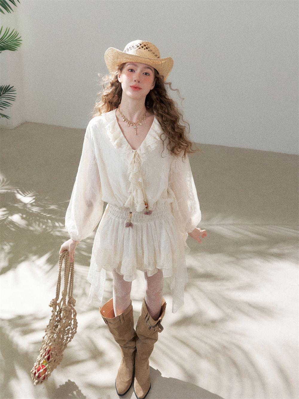 Embroidered Ruffle Dress | Romantic Cotton Midi | Boho Cottagecore Style