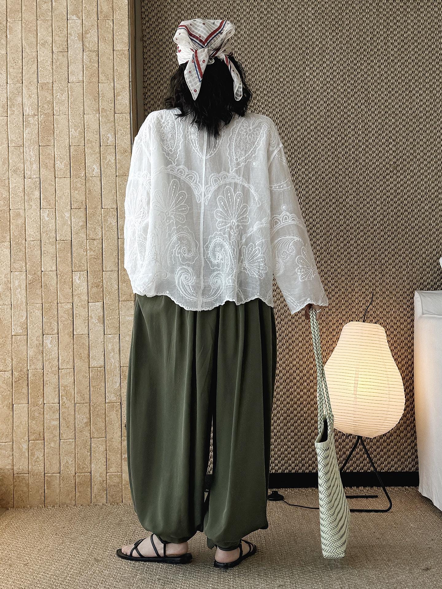 French Vintage Paisley Embroidered Sheer Lightweight Cardigan Blouse Boho Loose Fit Button Down Shirt