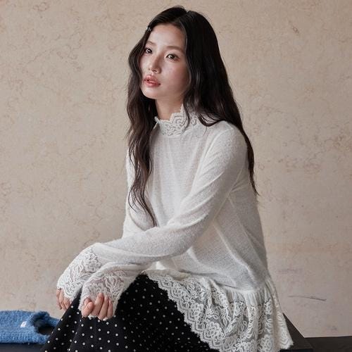 Romance Lace High-Neck Knit Top | Elegant Layering | Winter Inner