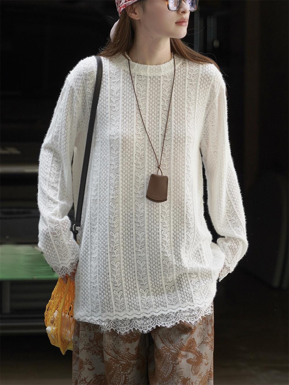 White Garden Lace Textured Sheer Top