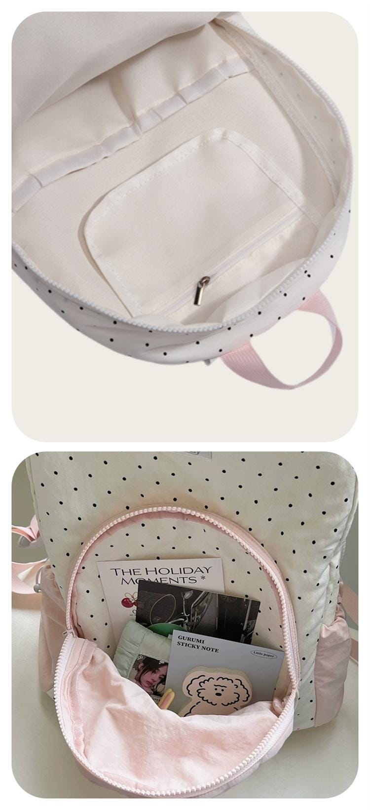 Polka Dot Pink Ribbon Decor Pouch School Backpack