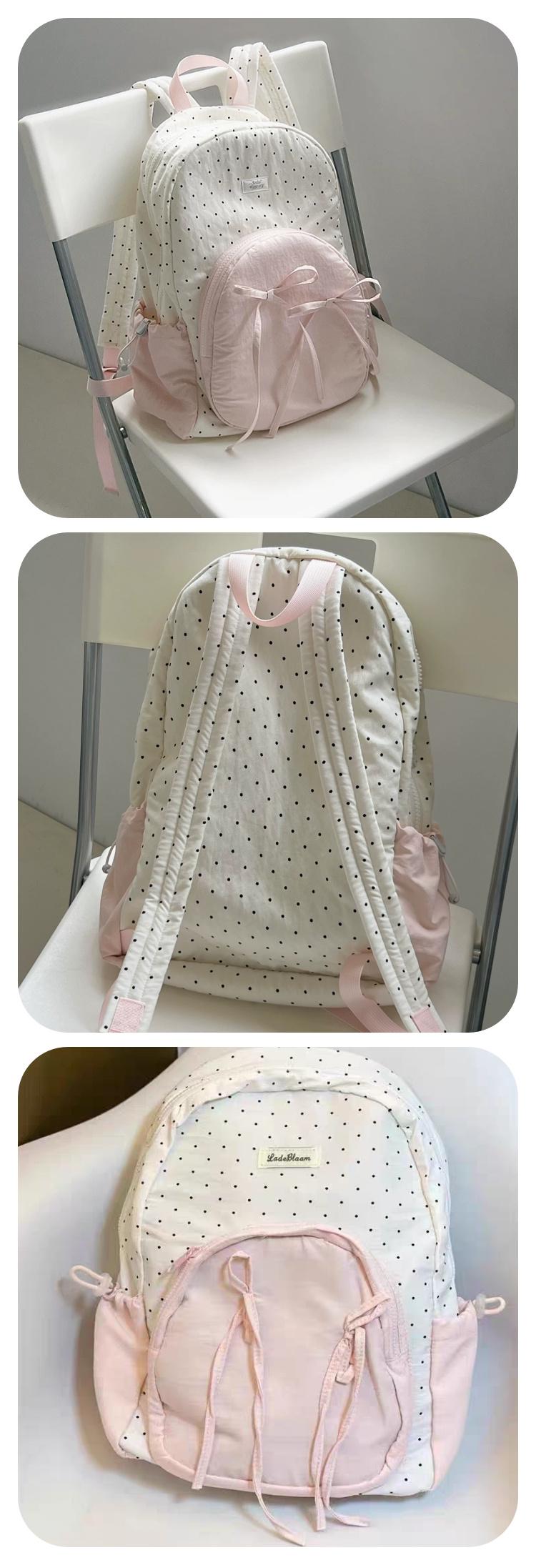 Polka Dot Pink Ribbon Decor Pouch School Backpack