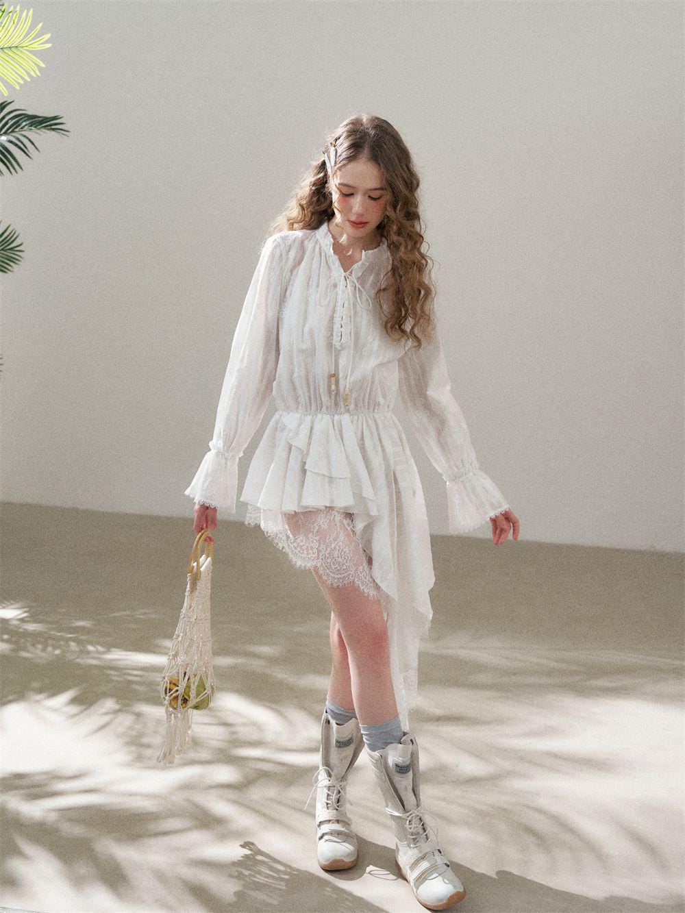 Romantic Cotton Lace Dress | Embroidered Ruffle White Cottagecore Style