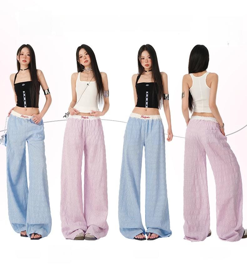 Dopamine Lace Point Fake Layered Wide Pants