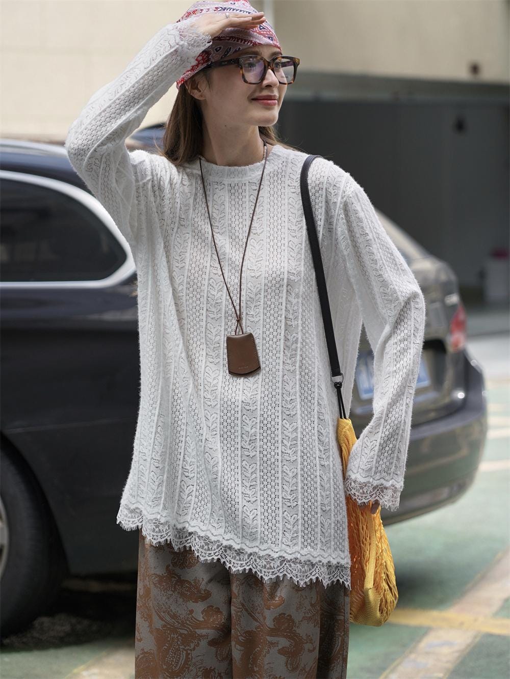 White Garden Lace Textured Sheer Top