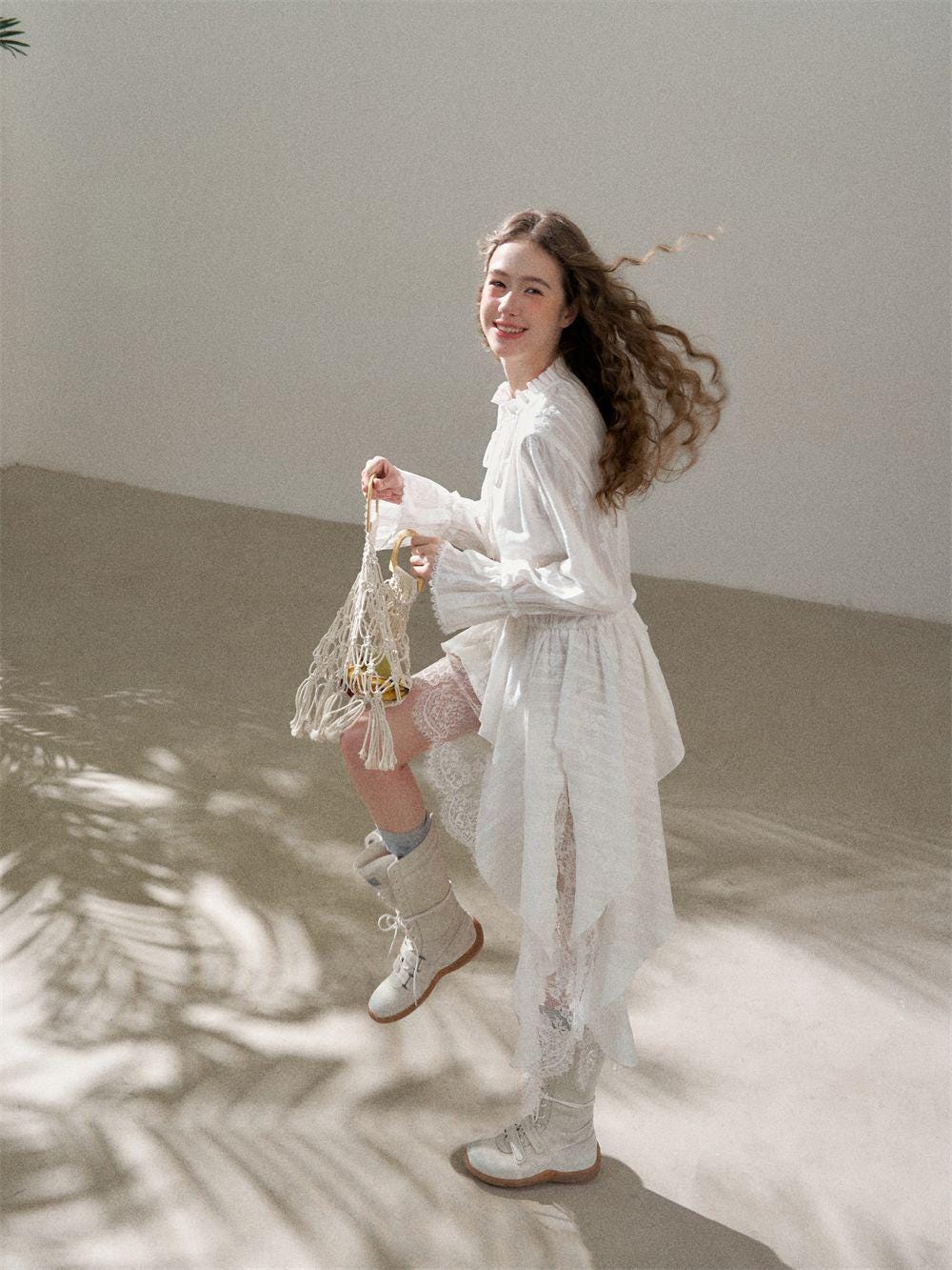 Romantic Cotton Lace Dress | Embroidered Ruffle White Cottagecore Style
