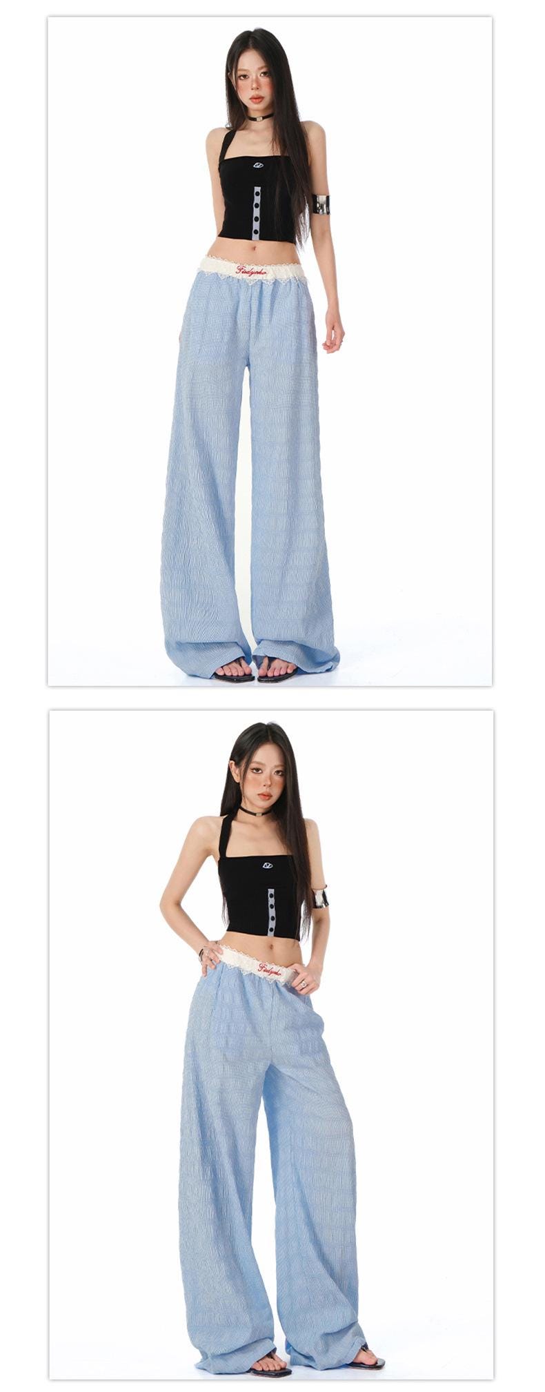Dopamine Lace Point Fake Layered Wide Pants