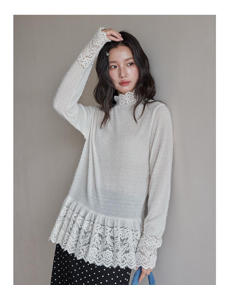 Romance Lace High-Neck Knit Top | Elegant Layering | Winter Inner