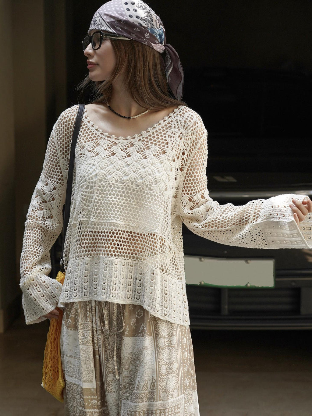 Bohemian See-Through Crochet Knit Top