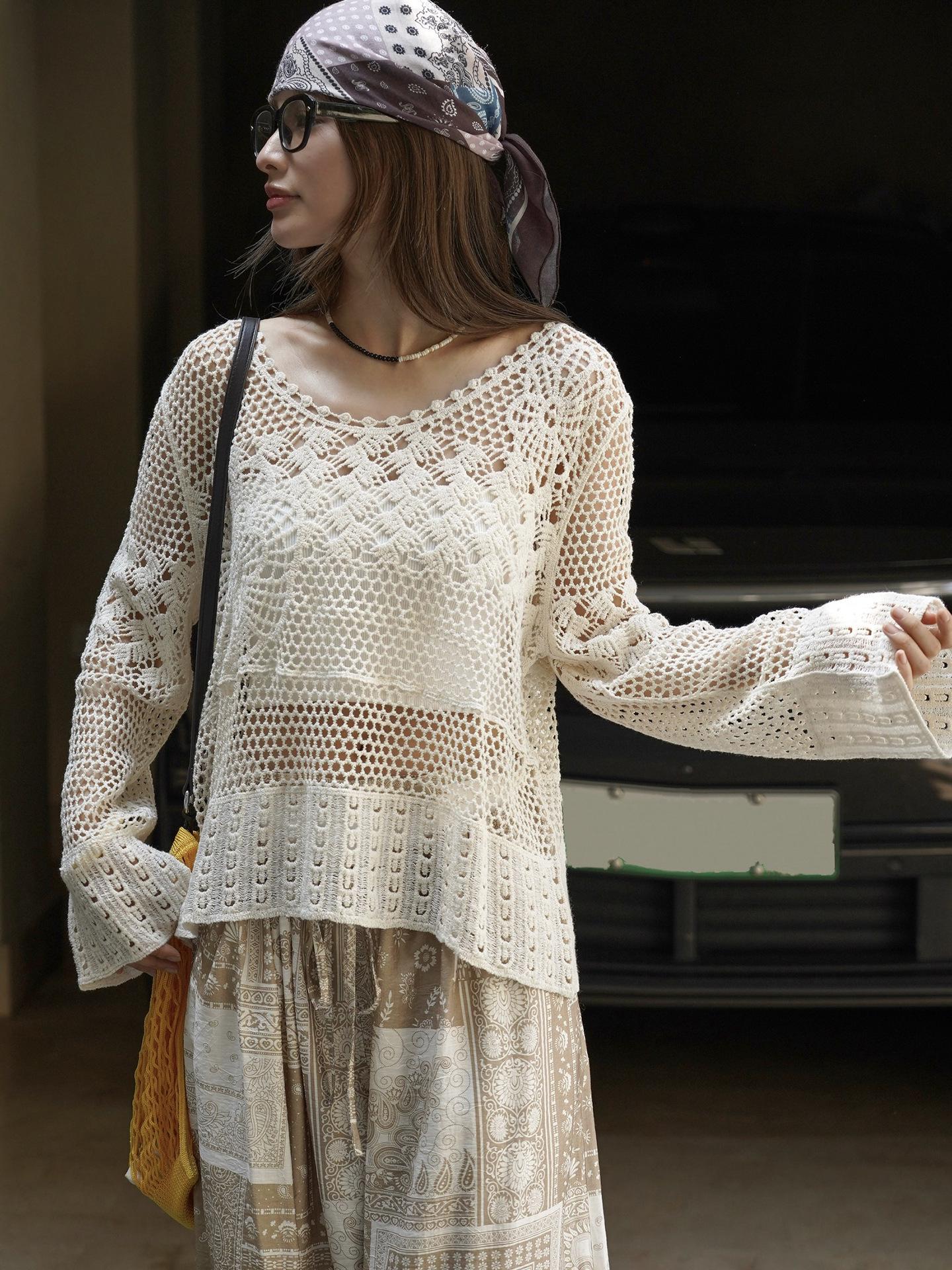 Bohemian See-Through Crochet Knit Top