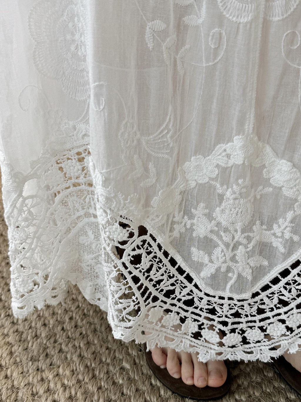 French Boho Lace Crochet Skirt, A-Line Long Handmade Style Patchwork Romantic Maxi Skirt