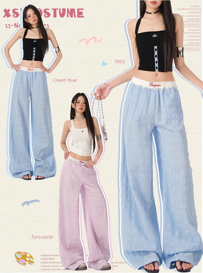 Dopamine Lace Point Fake Layered Wide Pants