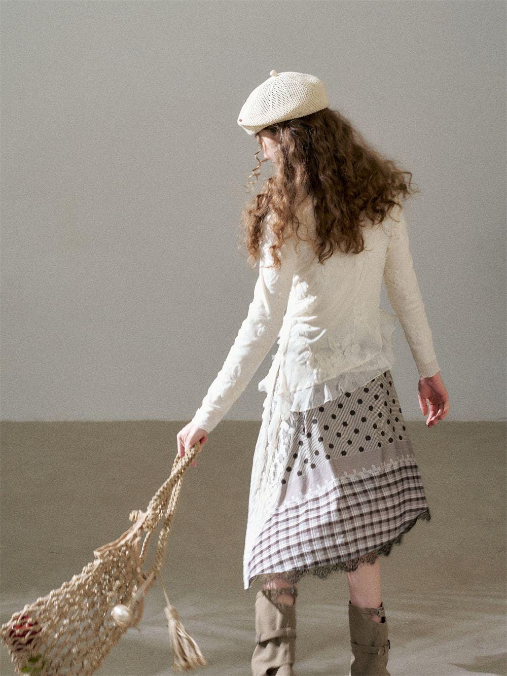 Deconstructed Check Lace Patchwork Skirt