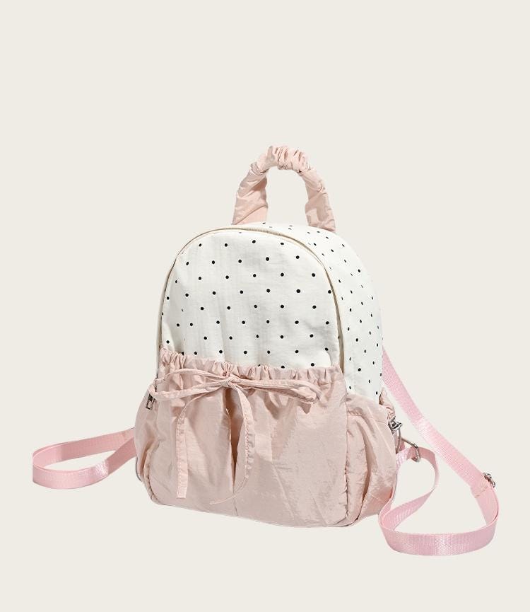 Ribbon Polka Dot Canvas Backpack