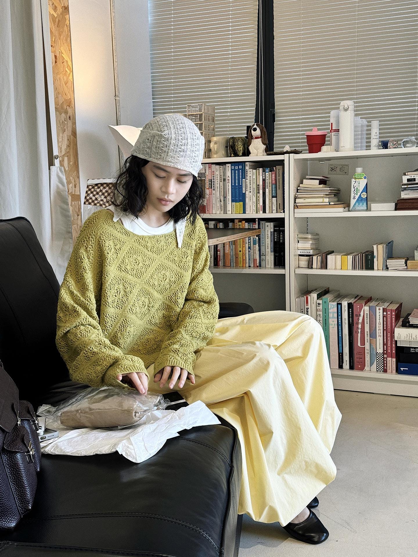 Square Neck Open Knit Sweater Sheer Hollow Loose Fit Cropped Knit Layering Pullover