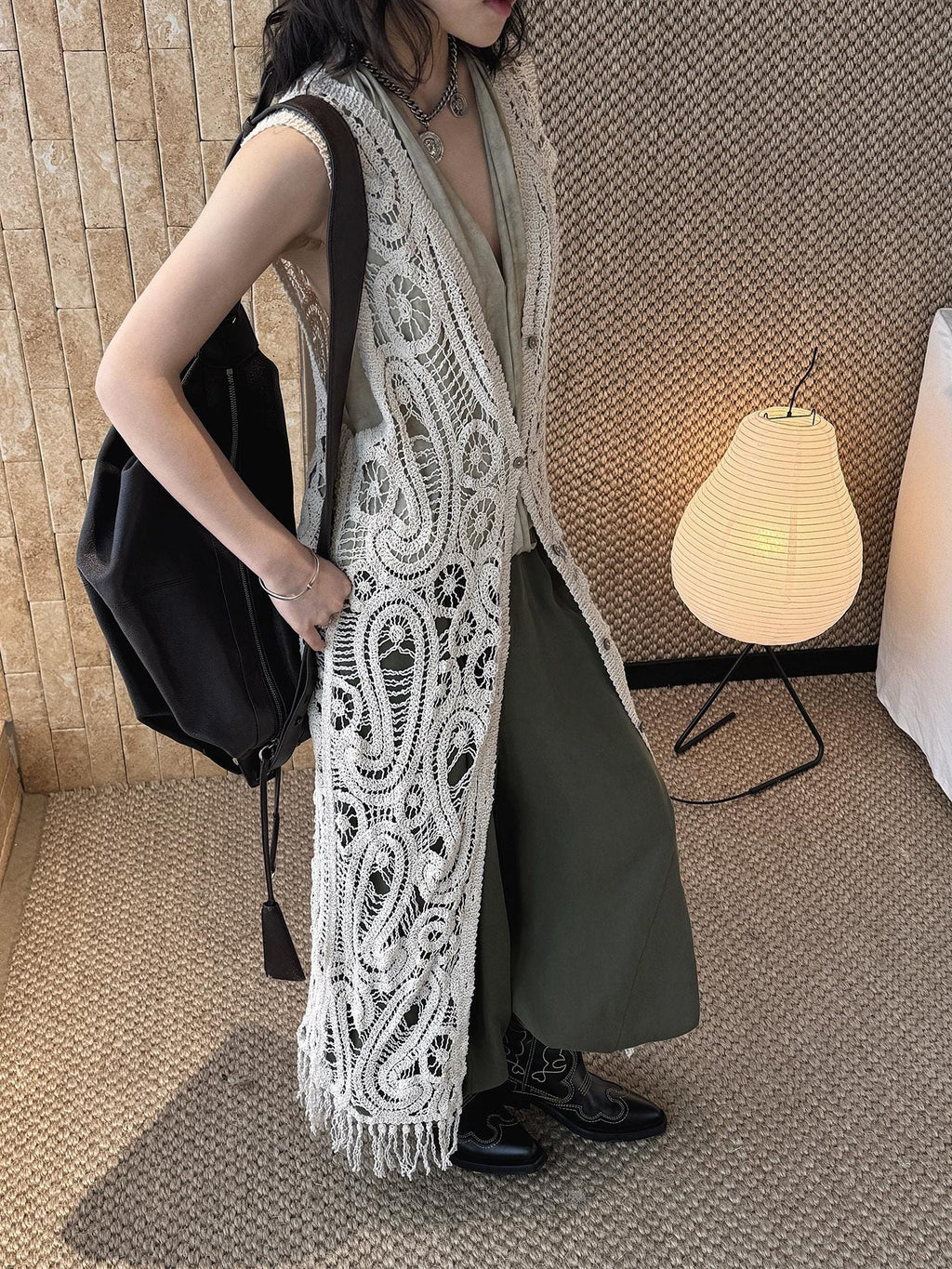 Boho Crochet Knit Cardigan Open Lace Cover Up Lightweight Vintage Style Bohemian Layering Top
