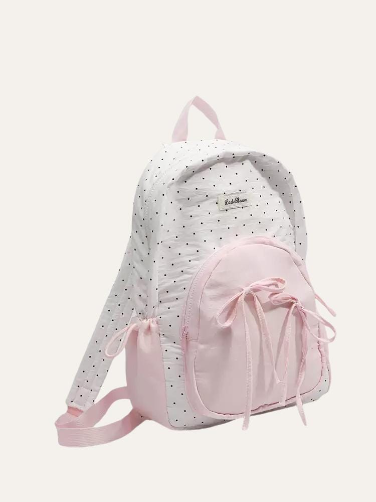Polka Dot Pink Ribbon Decor Pouch School Backpack