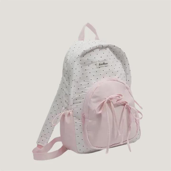 Polka Dot Pink Ribbon Decor Pouch School Backpack